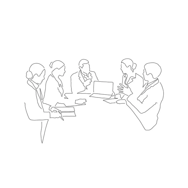Desenho Linha Reunião Trabalho Equipe Design Ilustração Vetorial Coleção Empresários — Vetor de Stock