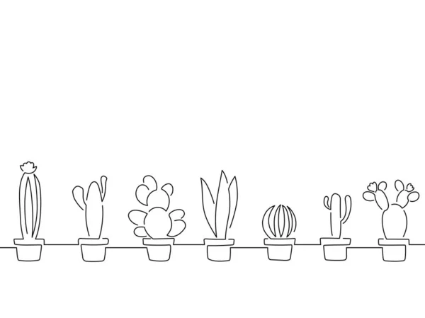 Kaktus Linje Ritning Mönster Vektor Illustration Design — Stock vektor