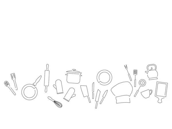Kitchen Tools Line Drawing Vector Illustration Design — Stock Vector