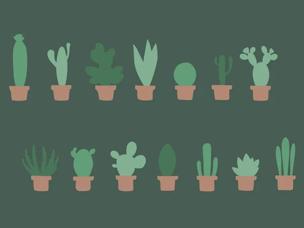 Cactus Lijn Tekening Patroon Vector Illustratie Ontwerp — Stockvector
