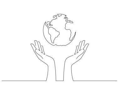 Dünya kavramını izole edilmiş çizgi çizimi, vektör illüstrasyon tasarımını kaydet. İklim değişikliği koleksiyonu.