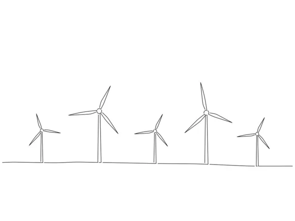 Windmolens Geïsoleerde Lijn Tekening Vector Illustratie Ontwerp Verzameling Van Klimaatverandering — Stockvector