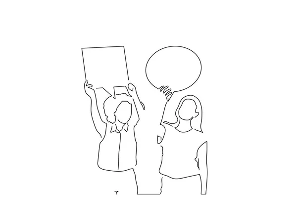 Menschen Mit Einer Bannerlinienzeichnung Vektor Illustration Design Menschensammlung — Stockvektor