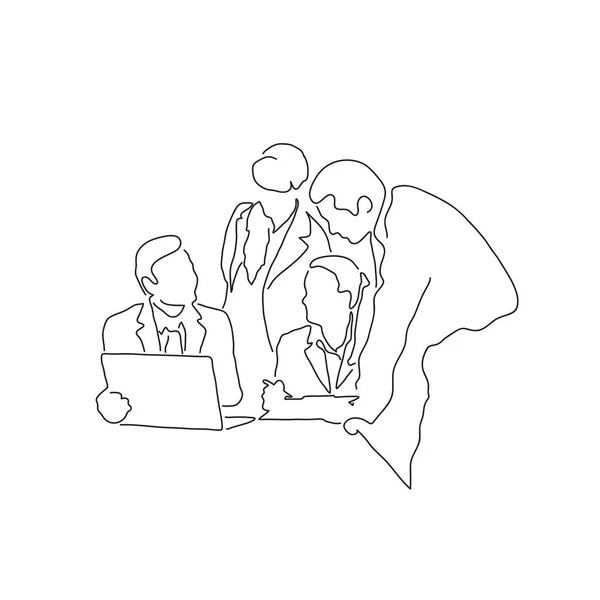 Desenho Linha Trabalho Equipe Desenho Ilustração Vetorial Coleção Empresários — Vetor de Stock