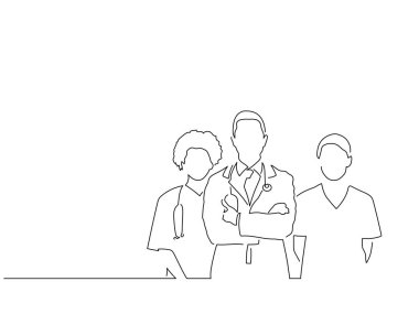 Doktorlar izole edilmiş çizgi çizimi, vektör çizimi. İlaç koleksiyonu.