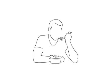 İnsanlar izole çizgi çizimleri, vektör çizimleri yiyorlar. Yiyecek koleksiyonu.