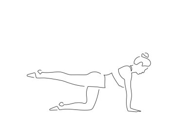 Yoga yapan bir kadın izole çizgi çiziyor, vektör çizimi yapıyor. Spor koleksiyonu.