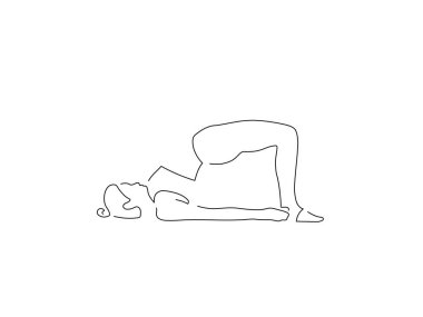 Yoga yapan bir kadın izole çizgi çiziyor, vektör çizimi yapıyor. Spor koleksiyonu.