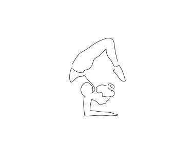 Yoga yapan bir kadın izole çizgi çiziyor, vektör çizimi yapıyor. Spor koleksiyonu.