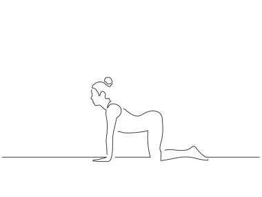 Yoga yapan bir kadın izole çizgi çiziyor, vektör çizimi yapıyor. Spor koleksiyonu.