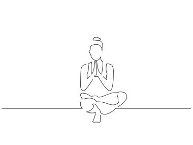 Yoga yapan bir kadın izole çizgi çiziyor, vektör çizimi yapıyor. Spor koleksiyonu.