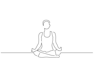 Yoga yapan bir kadın izole çizgi çiziyor, vektör çizimi yapıyor. Spor koleksiyonu.