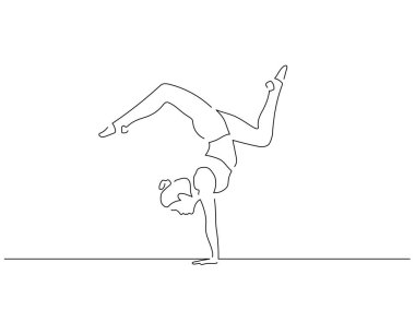 Yoga yapan bir kadın izole çizgi çiziyor, vektör çizimi yapıyor. Spor koleksiyonu.