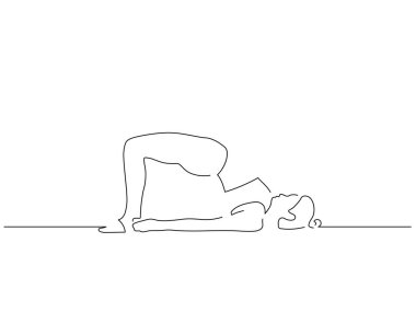 Yoga yapan bir kadın izole çizgi çiziyor, vektör çizimi yapıyor. Spor koleksiyonu.