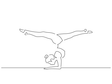 Yoga yapan bir kadın izole çizgi çiziyor, vektör çizimi yapıyor. Spor koleksiyonu.