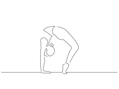 Yoga yapan bir kadın izole çizgi çiziyor, vektör çizimi yapıyor. Spor koleksiyonu.