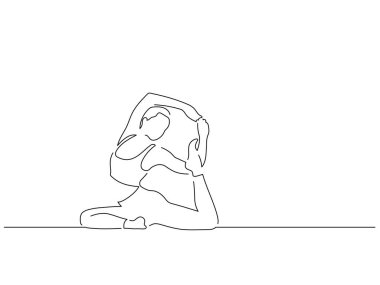 Yoga yapan bir kadın izole çizgi çiziyor, vektör çizimi yapıyor. Spor koleksiyonu.