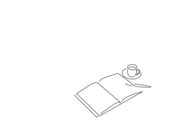 Notebook Káva Izolované Kreslení Čáry Vektorové Ilustrace — Stockový vektor