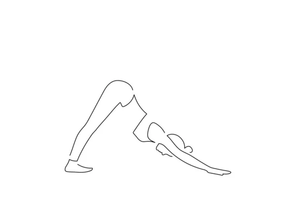 Yoga yapan bir kadın izole çizgi çiziyor, vektör çizimi yapıyor. Spor koleksiyonu.