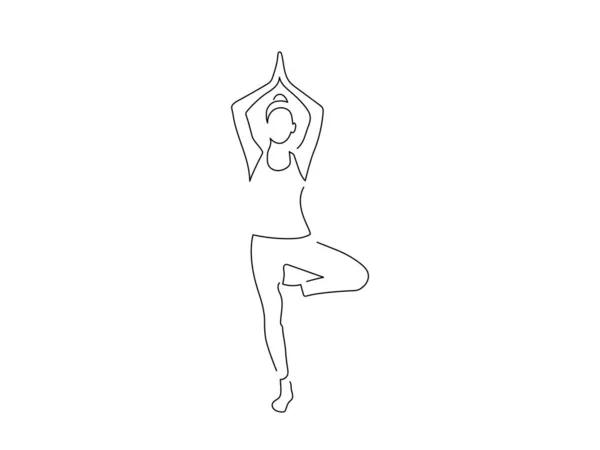 Yoga yapan bir kadın izole çizgi çiziyor, vektör çizimi yapıyor. Spor koleksiyonu.