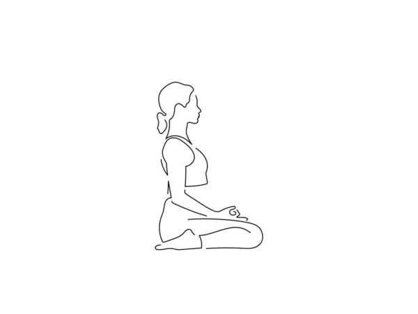 Yoga yapan bir kadın izole çizgi çiziyor, vektör çizimi yapıyor. Spor koleksiyonu.