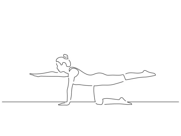 Kvinna Praktiserar Yoga Isolerad Linje Ritning Vektor Illustration Design Idrottssamling — Stock vektor