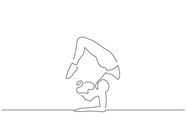 Yoga yapan bir kadın izole çizgi çiziyor, vektör çizimi yapıyor. Spor koleksiyonu.