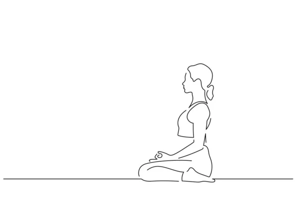 Femme Pratiquant Yoga Dessin Ligne Isolé Conception Illustration Vectorielle Collection — Image vectorielle