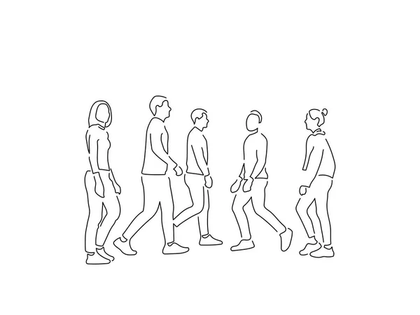 Gente Caminando Dibujo Línea Aislada Diseño Ilustración Vectorial — Archivo Imágenes Vectoriales