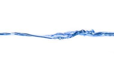 Beyaz zemin üzerinde su sıçraması ve hava kabarcıkları, izole resim.