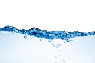 Mavi su dalgası ve kabarcıklar. Temiz içme suyu.