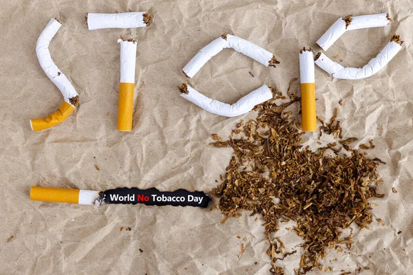 Τσιγάρο Καίει Καφέ Χαρτί Concept Σταματήσουν Κάπνισμα Σταματήσει Κάπνισμα Και — Φωτογραφία Αρχείου