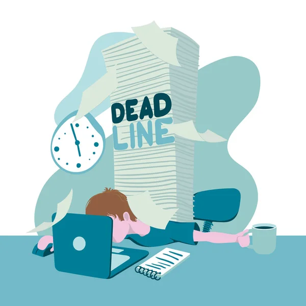 Stressful Deadline Flat Vector Illustration Man Overwork Office Overload Paperwork — Stock Vector