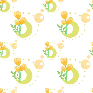 Lalelerle kusursuz bir arka plan. Kağıt, kapak, kumaş ve diğer kullanıcılar için modern soyut tasarım. Vektör illüstrasyonu.