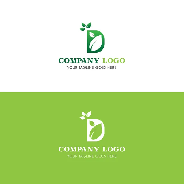 文字D花緑の葉のロゴ このロゴは 葉に触発されています 変更されたアルファベットの形をしています 葉は美しいとこのロゴの自然な側面を示すために追加の装飾になります — ストックベクタ