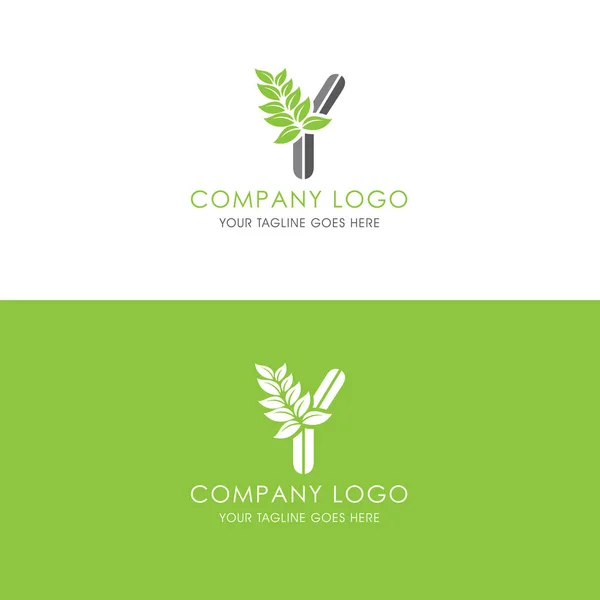 手紙と花緑の葉のロゴ このロゴは 葉に触発されています 変更されたアルファベットの形をしています 葉は美しいとこのロゴの自然な側面を示すために追加の装飾になります — ストックベクタ