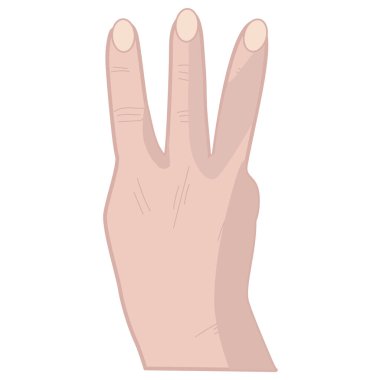 El, parmaklar havada üç işareti gösteriyor. İnsan elinin izole edilmiş vektör çizimi