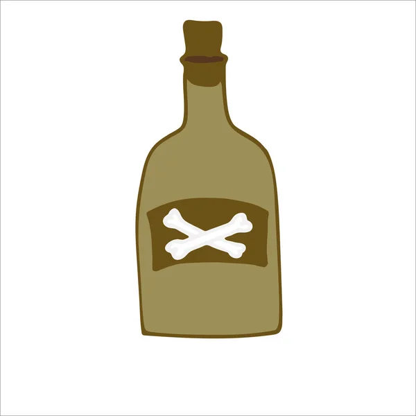 Bottiglia Rum Ossa Emblemi Dei Pirati Illustrazione Disegnata Mano Stile — Vettoriale Stock
