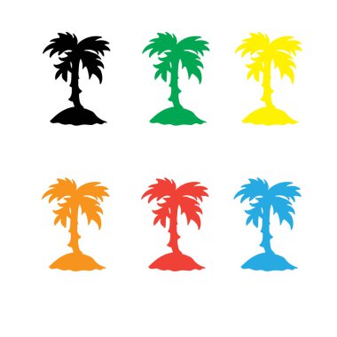 Adada bir avuç palmiye ağacı silueti. Doodle tarzında elle çizilmiş bir resim. Vektör illüstrasyonu