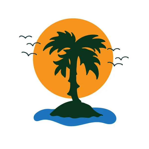 Niezamieszkana Wyspa Palmą Ręcznie Rysowana Ilustracja Stylu Doodle Ilustracja Wektora — Wektor stockowy