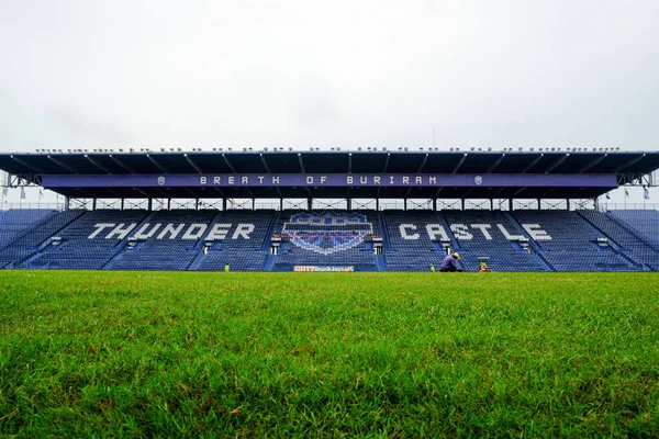 Anfiteatro Azul Marino Arena Fútbol Con Campo Fútbol Verde —  Fotos de Stock