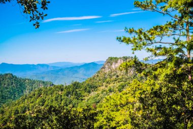 Mavi arkaplanı olan büyük bir dağ
