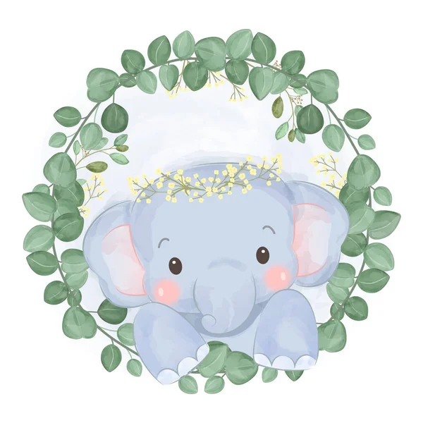可愛い赤ちゃん象イラスト 動物クリップ ベビーシャワー装飾 森のイラスト — ストックベクタ