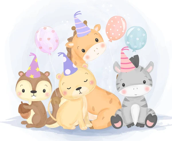 Niedlich Geburtstag Tiere Illustration Tiere Cliparts Baby Shower Dekoration — Stockvektor