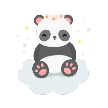 Şirin panda illüstrasyonu, hayvan tırmanışı, bebek partisi dekorasyonu, orman illüstrasyonu..