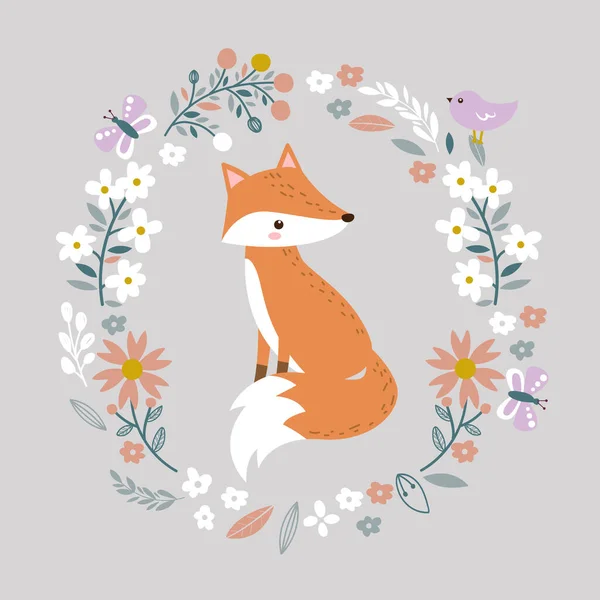 Fox Illustration Animal Clipart Baby Shower Decoration Woodland Illustration — Stock Vector