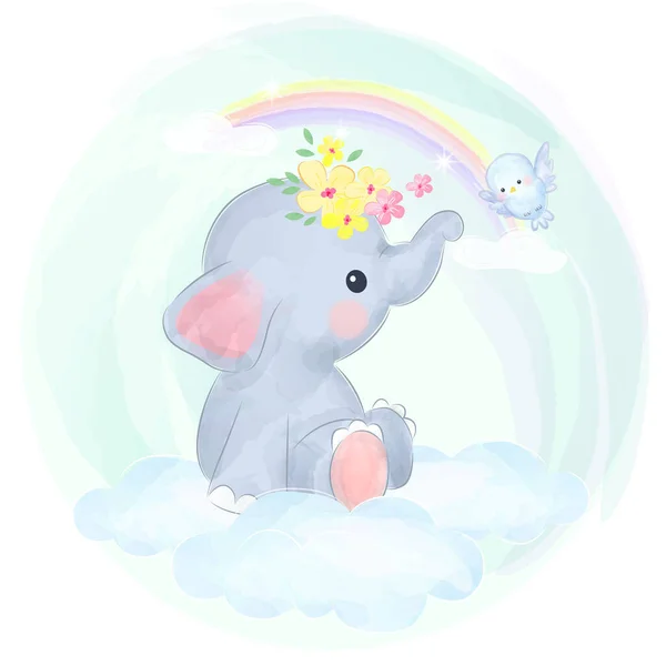 Bambino Elefante Illustrazione Animale Clipart Bambino Doccia Decorazione Boschetto Illustrazione — Vettoriale Stock