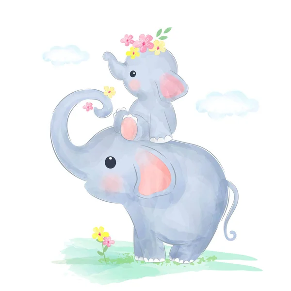 Elefantenmutterschaft Illustration Tier Cliparts Baby Dusche Dekoration Wald Illustration — Stockvektor