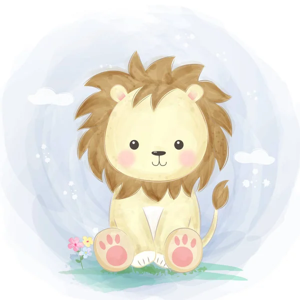 Ilustración Del León Bebé Clipart Animal Decoración Ducha Del Bebé — Vector de stock