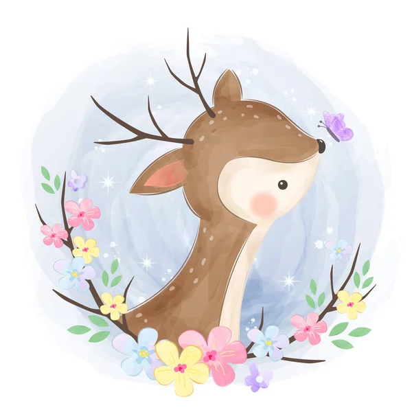 Baby Reindeer Illustration Animal Clipart Baby Shower Decoration Woodland Illustration — Stock Vector